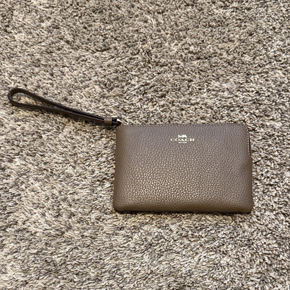 Coach Pebbled Leather Wristlet Clutch in Dark Stone